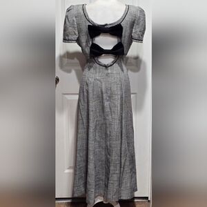 Vintage 80s Leslie Lucks Houndstooth Cutout Back With Two Large Bows Midi Dress